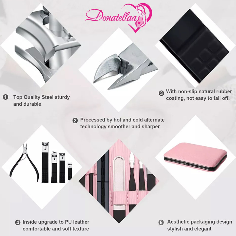 Manicure Set 18 Pieces Stainless Steel Professional Nail Clippers Kit Pedicure Care Tools